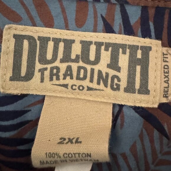 Duluth Trading Co Men's Blue Relaxed Fit Hawaiian Long Sleeve ButtonShirt - 2XL - Picture 5 of 6